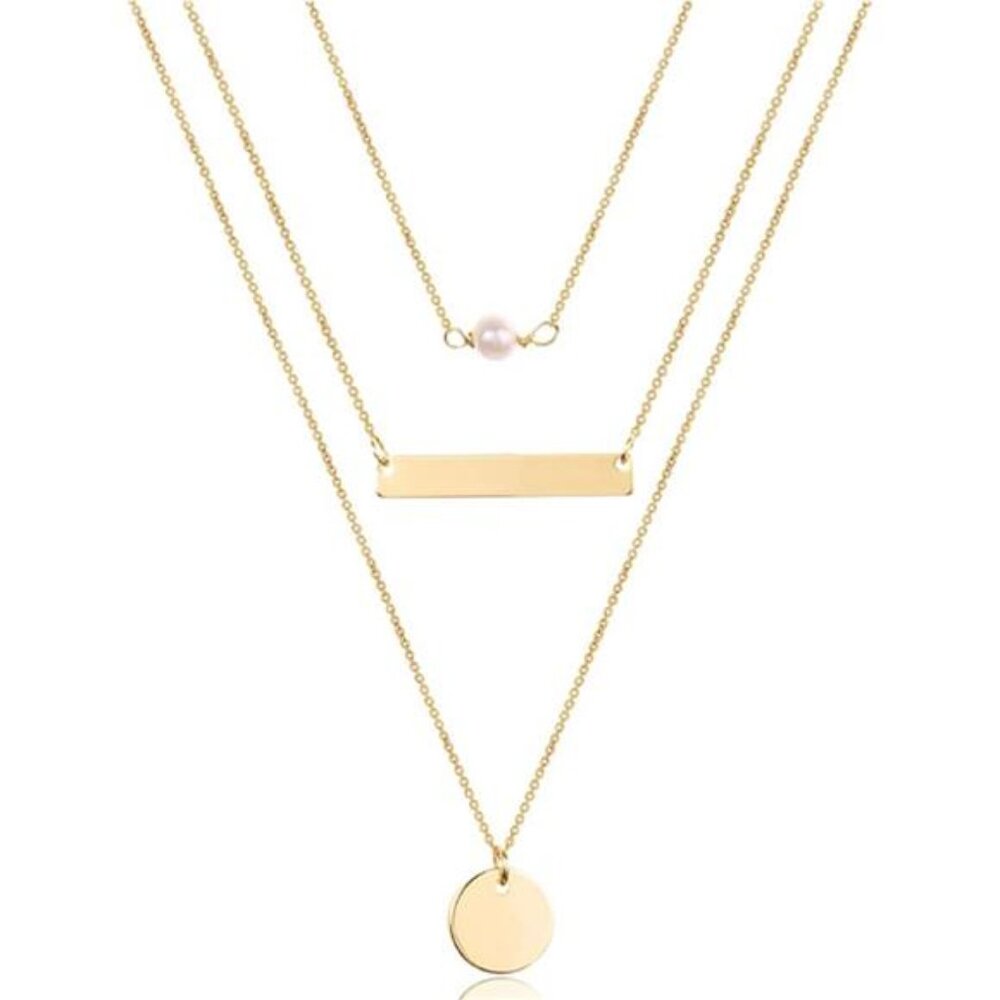 Dainty Layered Choker Necklace, Handmade 14K Gold Plated Y Pendant
